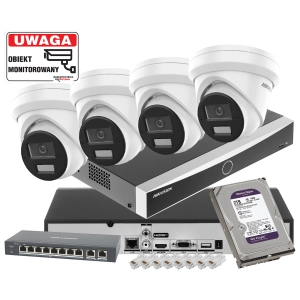 Mocny zestaw IP 4x kamera kopułowa DS-2CD2343G2-LI2U 4Mpx AcuSense Smart Hybrid Light 2-Mikrofony