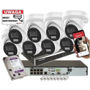 Mocny zestaw IP 8x kamera kopułowa IP Hikvision DS-2CD2343G2-LI2U 4Mpx AcuSense Smart Hybrid Light 2-Mikrofony