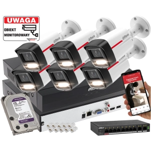 Profesjonalny system 6 kamer IP Dahua IPC-HFW2449TL-S-LED-0280B-PRO 4MPx WizSense WizColor SMD PLUS Mikrofon