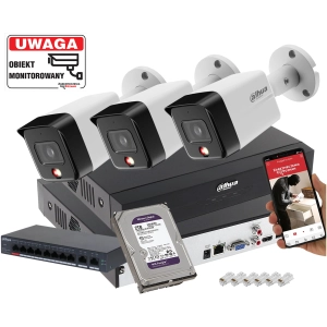 System do Monitoringu 3x kamera 6MPx Dahua IPC-HFW1639TC-A-IL-0280B-S6 Smart Dual Light Detekcja Ludzi