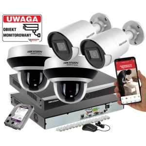 Monitoring domu 4 kamery HIKVISION 2x DS-2CD2043G2-I Pełna Analityka Acusense 2x HWP-N2404IH-DE3 Obrotowa PTZ Zoom 4Mpx + Switch PoE