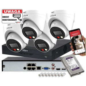Zestaw monitoringu 4 kamery IP kopułowe Dahua IPC-HDW1439V-A-IL 4MPx Oświetlacz IR/LED Detekcja ludzi 2TB