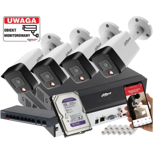 Monitoring domu 4 kamery IP 6MPx Dahua IPC-HFW1639TC-A-IL-0280B-S6 Smart Dual Light Detekcja Ludzi