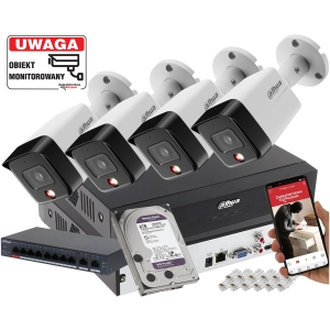 Zestaw monitoringu 4 kamery 8MPx Dahua IPC-HFW1839TC-A-IL + Rejestrator + Dysk 6TB + Switch PoE