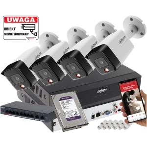 Monitoring domu 4 kamery IP 6MPx Dahua IPC-HFW1639TC-A-IL-0280B-S6 Smart Dual Light Detekcja Ludzi