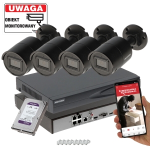Monitoring domu Dahua 4 kamery IP Hikvision DS-2CD2086G2-IU(2.8MM)(C)(BLACK) 8Mpx z mikrofonem