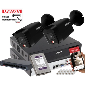 System do Monitoringu 2x kamera Tubowa Dahua IPC-HFW1639TC-A-IL-0280B-S6 BLACK 6MPx Smart Dual Light Detekcja Ludzi