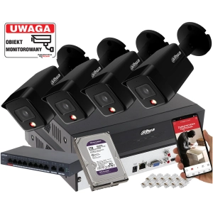 Monitoring domu na 4 kamery IP 6MPx Dahua IPC-HFW1639TC-A-IL-0280B-S6 BLACK Smart Dual Light Detekcja Ludzi