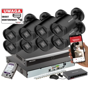 Monitoring HIKVISION 8 kamer DS-2CD2043G2-IU 8mpx Analityka Filtrowanie Acusense + Switch PoE