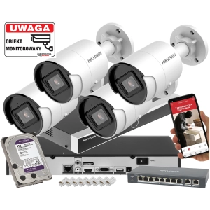 Profesjonalny zestaw monitoringu IP 4 kamery Hikvision DS-2CD2043G2-I(2.8mm) ACUSENSE 4Mpx PoE