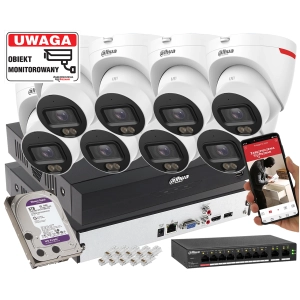 Profesjonalny zestaw do monitoringu firmy IP 8x kamera IPC-HDW2849T-S-LED-0280B-PRO 8MPx WizSense WizColor SMD PLUS Mikrofon