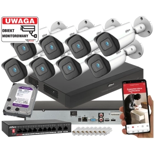 Profesjonalny Zestaw Monitoringu IP DAHUA 8 kamer IPC-HFW3842E-AS-0280B 8Mpx Analityka AI SMD + WizSense