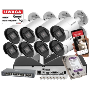 System monitoringu do firmy 8x kamera IP tubowa DS-2CD2083G2-IU 8Mpx Inteligentna detekcja ruchu Acusense PoE