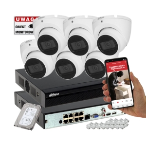 System monitoringu firmy 6 kamer IP Dahua IPC-HDW1530T-0280B-S6-WHITE 5MPx IR30 Mikrofon PoE