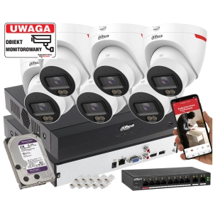System monitoringu IP Dahua 6x kamera IPC-HDW2849T-S-LED-0280B-PRO 8MPx WizSense WizColor SMD PLUS Mikrofon