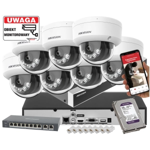 System monitoringu IP Hikvision 7x kamera kopułowa do domu DS-2CD1143G2-LIU 4Mpx Podwójny oświetlacz IR+LED Detekcja 2.0