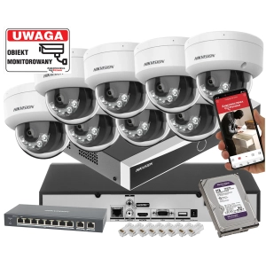System monitoringu IP Hikvision 8x kamera kopułowa do domu DS-2CD1143G2-LIU 4Mpx Podwójny oświetlacz IR+LED Detekcja 2.0