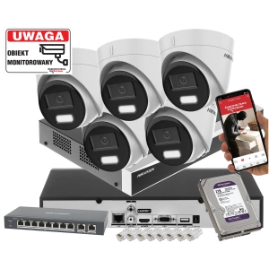 Zestaw monitoringu domu 5x kopułowe kamery IP HIKVISION DS-2CD1383G2-LIUF 8MPx z rejestratorem DS-7608NXI-K1 Acusense POE 2TB
