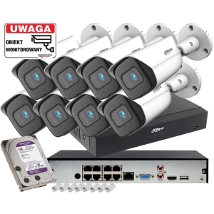 System monitoringu na 8 kamer IP Dahua IPC-HFW3841E-AS-0280B-S2 8MPx Wizsense AI SSA SMD