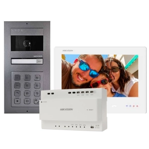 Wideodomofon 2 żyłowy Hikvision Zestaw DS-KIS704EY-ACW2/ALUMINUM Switch Android MicroSD