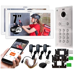 Wideodomofon Dwurodzinny WIFI 5tech 2 Białe Monitory 7" Stacja 84222-2 Android iOS Czytnik Kart Kąt 170°