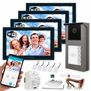 Wideodomofon Czterorodzinny Vidos 2IP na 4 Monitory 7" M205B-X Wifi + Stacja S201-4