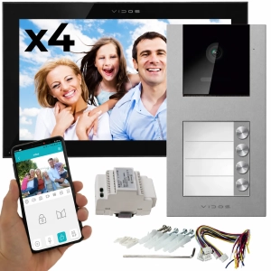 Wideodomofon czteroabonentowy Vidos X M14B-X + S11-4 Duże monitory WiFi Android Podczerwień RFID MicroSD