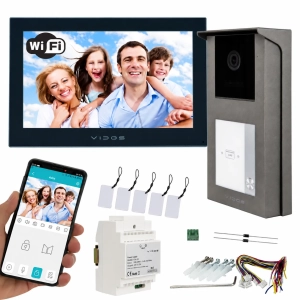 Wideodomofon Jednorodzinny Vidos 2IP 2 żyłowy Monitor 7 M205B-X Wifi + Stacja S201-1