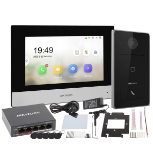 Wideodomofon Hikvision zestaw IP DS-KH6320-WTE1/EU + DS-KV6133-WME1/SU Kamera 2Mpx z szerokim kątem widzenia ok. 129°, Czytnik Zbliżeniowy