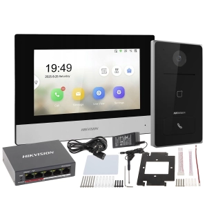 Wideodomofon Hikvision zestaw IP DS-KH6320-WTE1/EU + DS-KV6133-WME1/SU Kamera 2Mpx z szerokim kątem widzenia ok. 129°, Czytnik Zbliżeniowy