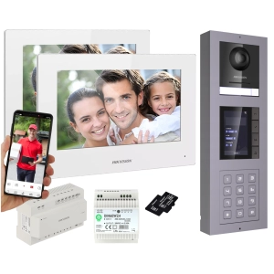 MODUŁOWY Wideodomofon HIKVISION 2-żyłowy 3 DOTYKOWE MONITORY STACJA NATYNKOWA z KAMERĄ 2Mpx Podświetlanym SZYFRATOREM i WYŚWIETLACZEM LOKATORÓW