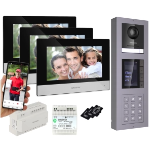 Wideodomofon Hikvision 2-żyłowy 3 Monitory STACJA NATYNKOWA z KAMERĄ 2Mpx Podświetlanym SZYFRATOREM i WYŚWIETLACZEM LOKATORÓW