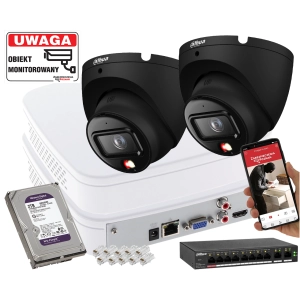 Mały zestaw monitoringu 2x kamera IP Dahua IPC-HDW1639T-A-IL-0280B-S6 BLACK 6Mpx SMD człowiek + Smart Dual Light + Full-Color