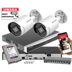 Zestaw 2 kamer IP Hikvision z Filtrowaniem fałszywych z możliwością rozbudowy do 8 DS-2CD2043G2-I(2.8mm) ACUSENSE 4Mpx PoE