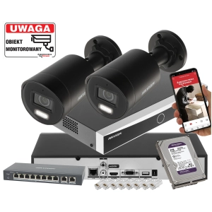 Zestaw 2 kamer IP HIKVISION DS-2CD2063G2-LI2U-BLACK 6Mpx Pełna Analityka Acusense + Switch PoE
