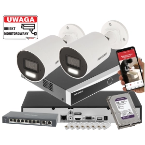 Zestaw 2 kamer IP do domu Hikvision DS-2CD2063G2-LI2U ACUSENSE 6Mpx Pełna Analityka Acusense + Switch PoE