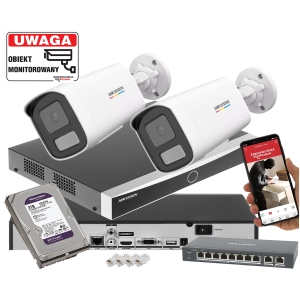 Zestaw 2 kamer tubowych IP Hikvision z możliwością rozbudowy do 8 kamer DS-2CD1T47G2H-LIU 4Mpx ColorVu, Smart Hybrid Light, Detekcja ruchu MD 2.0