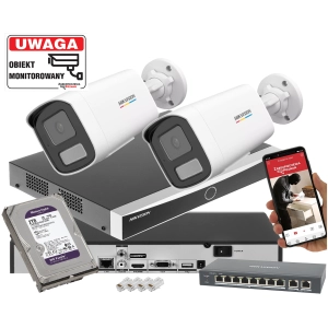 Zestaw 2 kamer tubowych IP Hikvision z możliwością rozbudowy do 8 kamer DS-2CD1T67G3-LIU 6Mpx ColorVu, Smart Hybrid Light, Detekcja ruchu MD 3.0