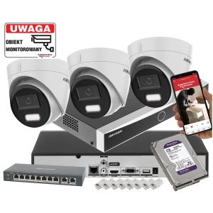 Zestaw 3 kamery IP HIKVISION DS-2CD1363G2-LIU 6MPx z rejestratorem DS-7608NXI-K1 Acusense POE