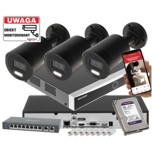 Zestaw 3 kamer IP HIKVISION DS-2CD2083G2-LI2U BLACK 8Mpx Pro Series - Smart Hybrid Light + AcuSense