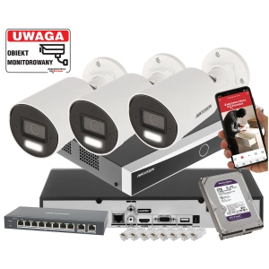 System 3 kamera IP HIKVISION DS-2CD2083G2-LI2U 8Mpx Pełna Analityka Acusense Smart Hybrid Light