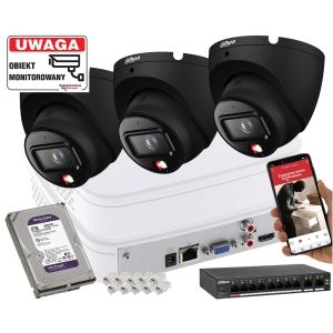 Zestaw 3 kamer IP Dahua IPC-HDW1639T-A-IL-0280B-S6 BLACK 6Mpx SMD człowiek + Smart Dual Light + Full-Color