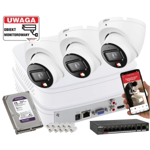 Monitoring podwórka 3 kamera IP Dahua IPC-HDW1639T-A-IL-0280B-S6 6Mpx SMD człowiek + Smart Dual Light + Full-Color