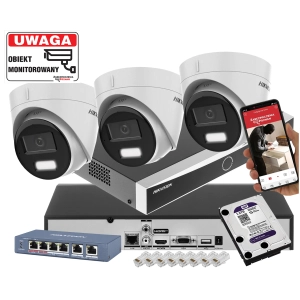 Zestaw 3 kamery IP HIKVISION DS-2CD1361G2-LIU 6MPx z rejestratorem DS-7604NXI-K1 Acusense POE 1TB