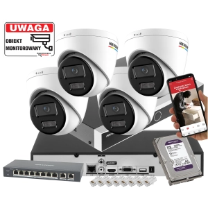 Zestaw monitoringu domu 4x kopułowe kamery IP Hikvision DS-2CD1367G3-LIU 6Mpx ColorVu, Smart Hybrid Light, Detekcja ruchu MD 3.0