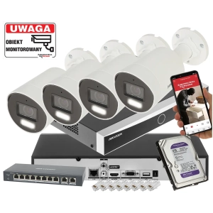 Mocny zestaw 4 kamery IP Hikvision DS-2CD2063G2-LI2U ACUSENSE 6Mpx Analityka AI
