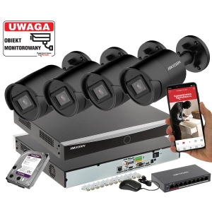 Zestaw 4 kamer IP HIKVISION DS-2CD2083G2-IU 8mpx Pełna Analityka Acusense + Switch PoE