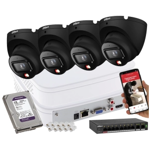 Zestaw monitoringu Domu 4 kamera kopułowa IP 6MPx Dahua IPC-HDW1639T-A-IL-0280B-S6 SMD człowiek + Smart Dual Light + Full-Color