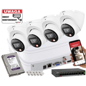 Zestaw monitoringu Domu 4 kamera kopułowa IP 6MPx Dahua IPC-HDW1639T-A-IL-0280B-S6 SMD człowiek + Smart Dual Light + Full-Color