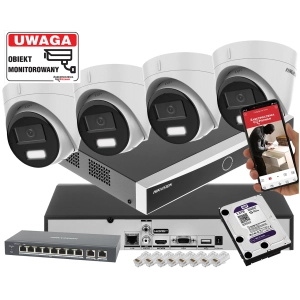Zestaw monitoringu domu 4x kopułowe kamery IP HIKVISION DS-2CD1343G2-LIU 4MP z rejestratorem DS-7608NXI-K1 Acusense POE 1TB